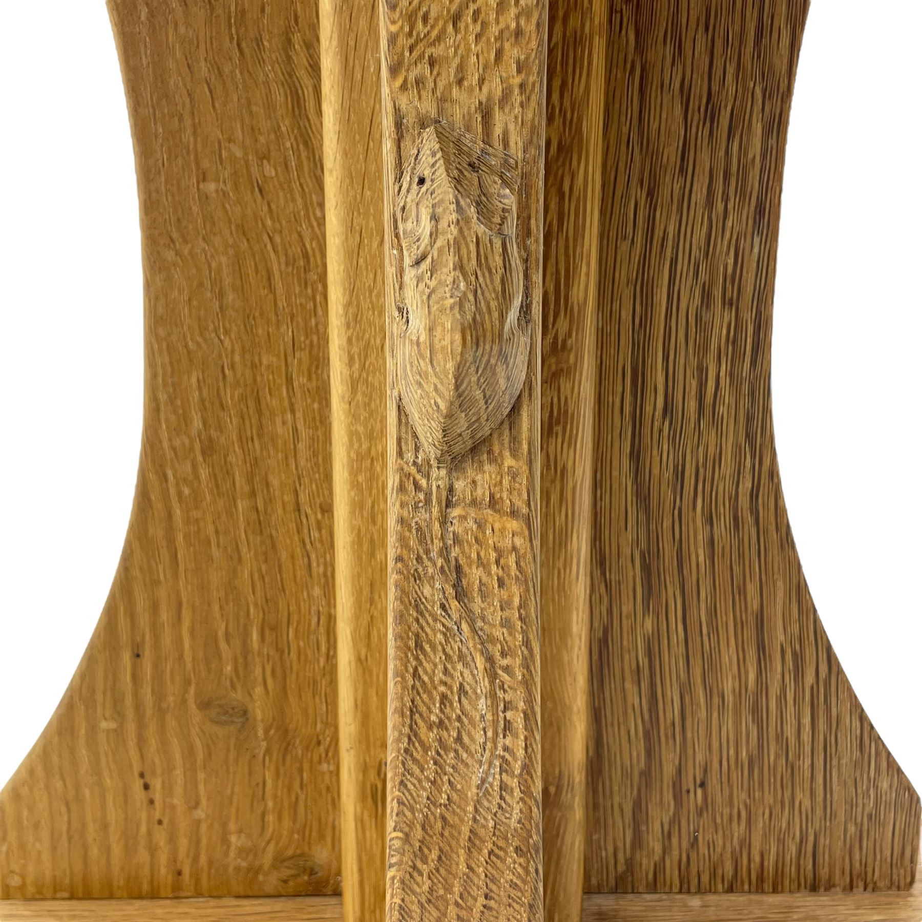 Mouseman - oak occasional table, octagonal adzed top, cruciform pedestal on sledge feet, carved with mouse signature, by the workshop of Robert Thompson, Kilburn 