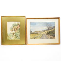 Douglas R Adamson (Scottish 20th Century): 'Glen Cova in Spring', watercolour signed, titled verso 33cm x 49cm; L Thornbery (British 19th/20th Century): Cottage in Spring, watercolour signed 35cm x 25cm (2)