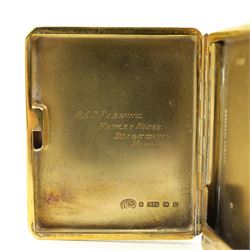 Early 20th century 9ct gold case, with engine turned decoration and sliding hinge mechanism by Alexander Clark & Co Ltd, Birmingham 1927, L6cm