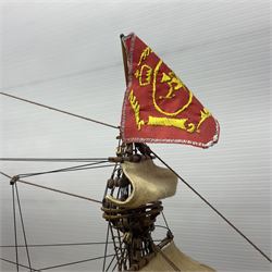 Large kit built scale model of 17th century Royal Navy warship 'HMS Sovereign of the Seas', upon wooden stand with engraved name plaque, H91cm, W111cm