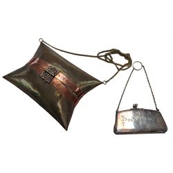 Indian brass and copper purse, of pillow form, together with an EPNS purse 
