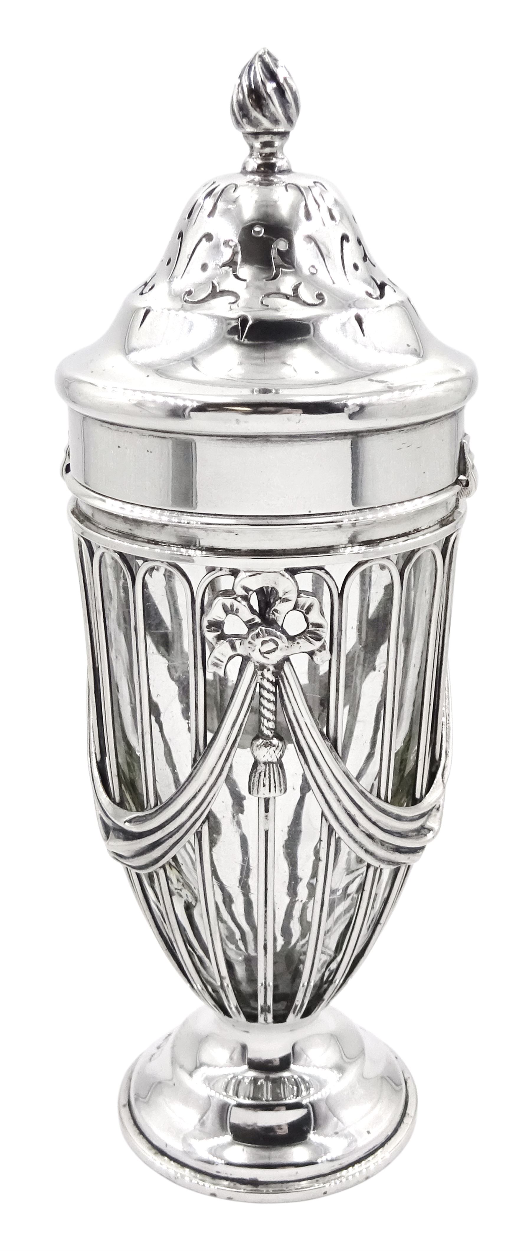 Early 20th century silver sugar caster, of open work urn form with ...