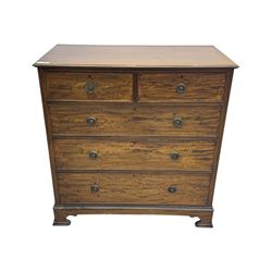 Early 20th century mahogany chest of drawers, rectangular top with moulded edge over two short and three long cockbeaded drawers, on bracket feet