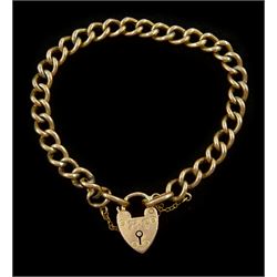 Early 20th century 9ct rose gold curb link bracelet, with heart locket clasp, stamped