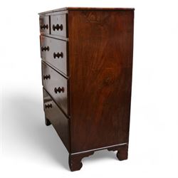 19th century mahogany chest, rectangular moulded top, fitted with two short over three long graduating cock-beaded drawers, on bracket feet