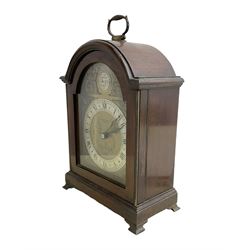 20th century 8-day Elliot mantel clock - in a mahogany 18th century style case, with a brass dial and silver chapter ring, balance wheel movement wound and set from the rear. Retailed by Bright & Son, Scarborough.    