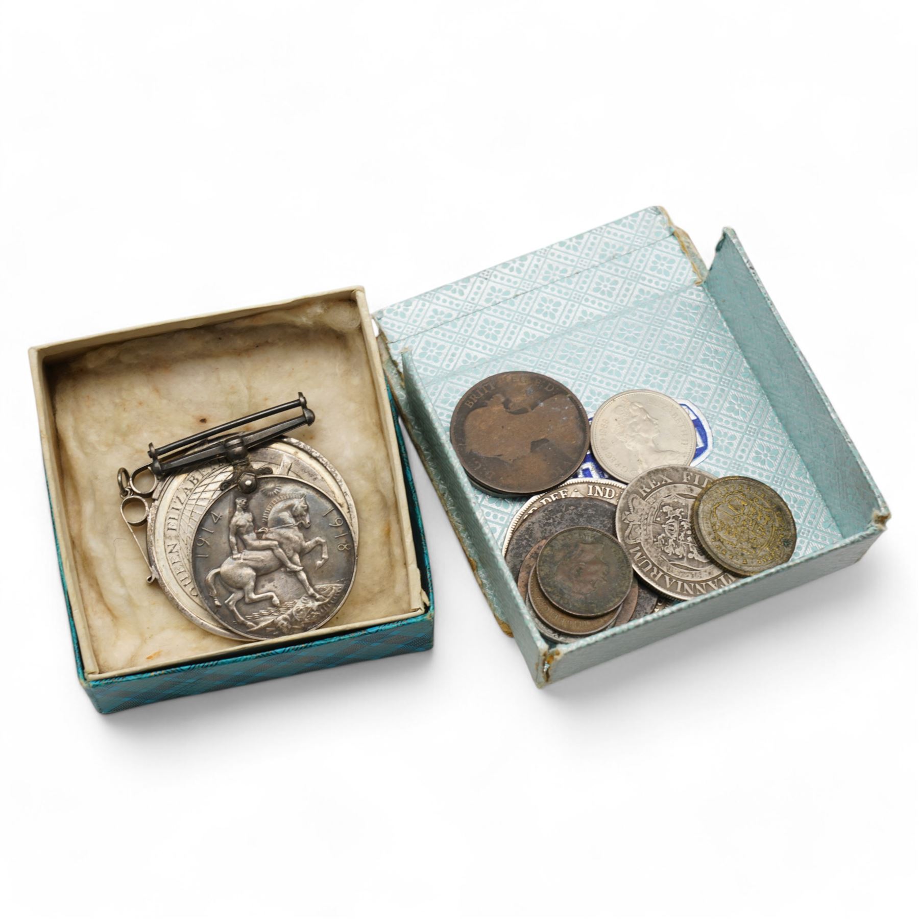 Great British and World coins, including George III 1818 halfcrown, Queen Victoria 1894 silver crown, Britain's first decimal coin sets in blue wallets, pre-decimal pennies and other denominations, United States of America coins etc