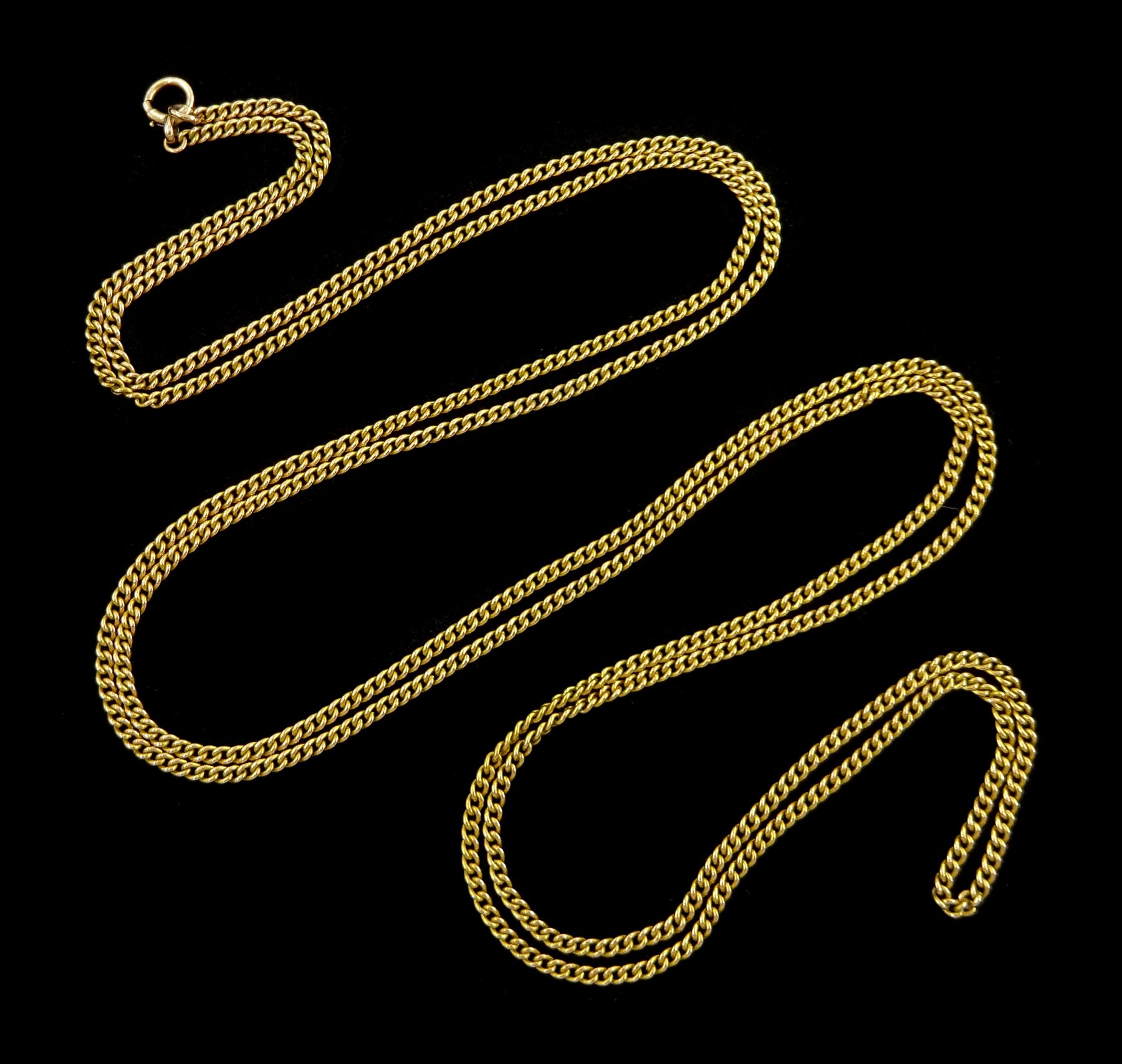 Early 20th century 15ct gold muff / guard chain, stamped 15