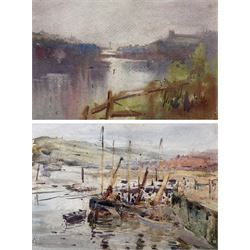 Edward Enoch Anderson (Staithes Group 1878-1961): Whitby from Divinity Flat and Upper Harbour Whitby, two watercolours unsigned 17cm x 25cm (2) 
Provenance: with T B & R Jordan Fine Art Specialists, Stockton on Tees, from the artist's daughter Stella's collection, label verso