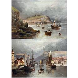 Walter Linsley Meegan (British c1860-1944): Scarborough South Bay and Whitby Harbour, pair oils on canvas signed 24cm x 34cm (2)