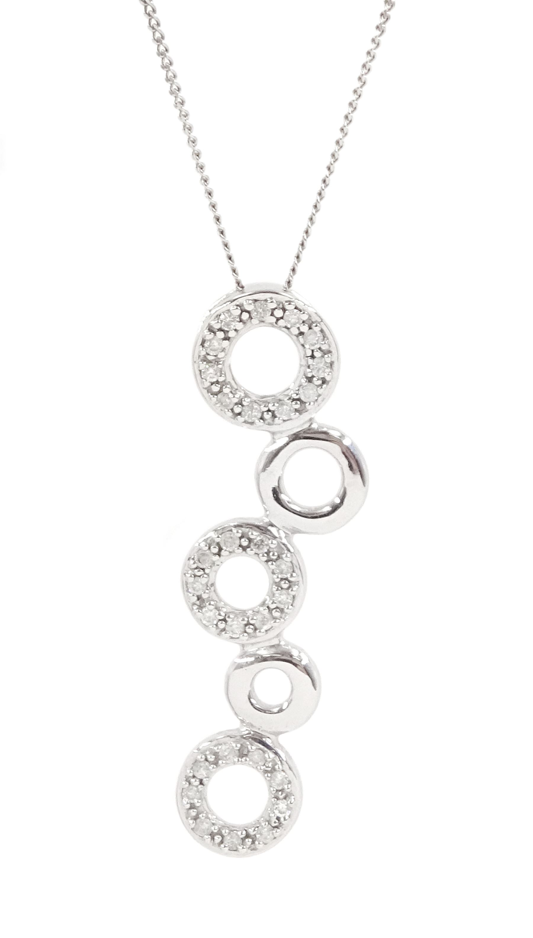 18ct white gold round brilliant cut diamond circular pendant, hallmarked, on 9ct white gold chain necklace, stamped 375