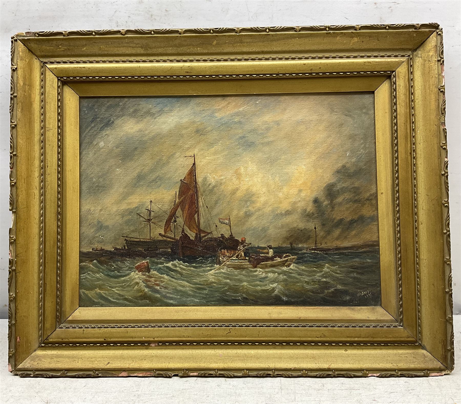 W A Cave (British 19th/20th Century): Sailing out at Dusk, oil on canvas signed and dated 1907, 25cm x 35cm 
