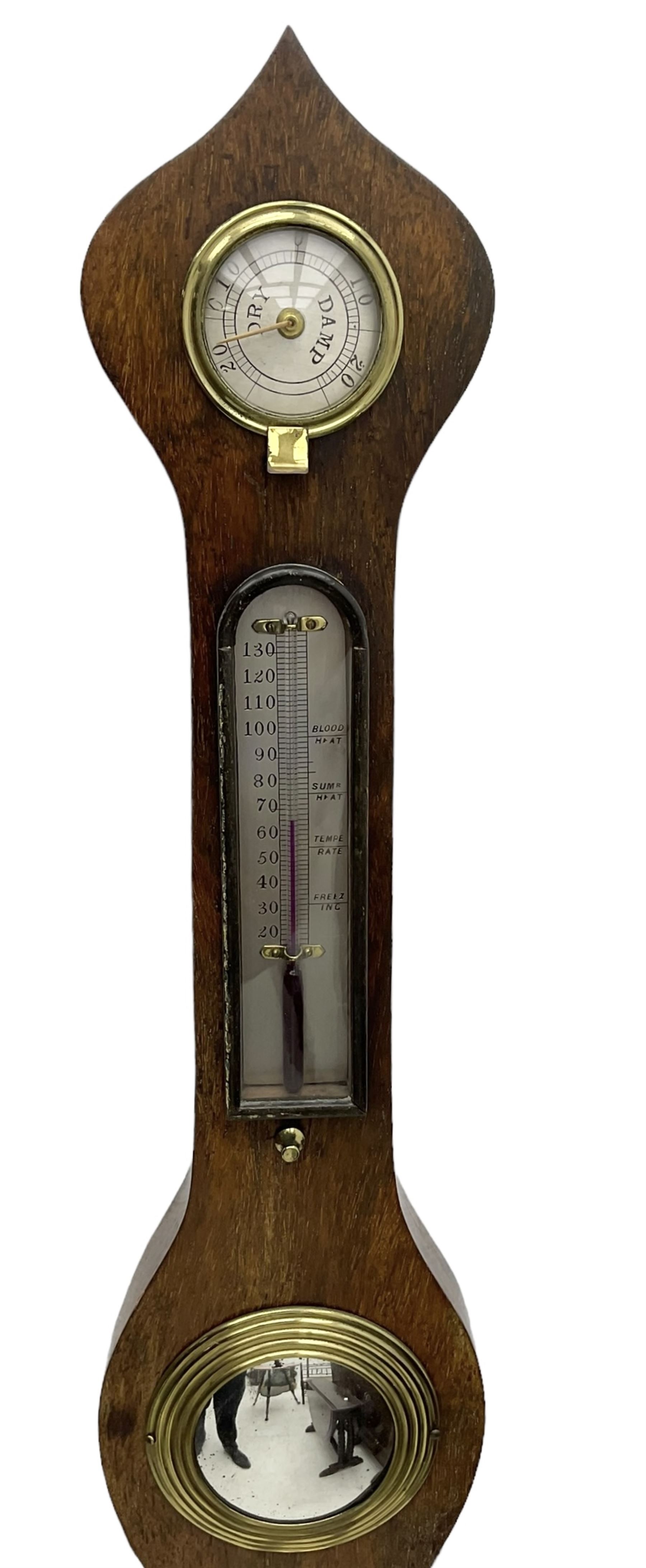 Late 19th Century - onion topped mercury barometer in a rosewood case, with a hygrometer, spirit thermometer, butlers mirror and level bubble, 8