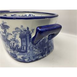 Pair of Victorian style, blue and white footbaths, H14cm, L37cm
