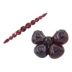 19th century gold foil backed, graduating rose cut garnet bar brooch and a cabochon cut ga...