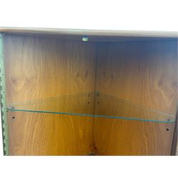 Nathan - teak corner display cabinet, double glazed doors enclosing two adjustable shelves over single cupboard.