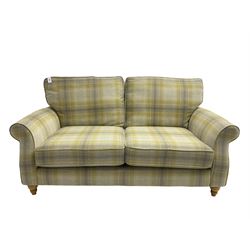 NEXT Home - traditional shaped two seat sofa upholstered in lime and grey tartan fabric