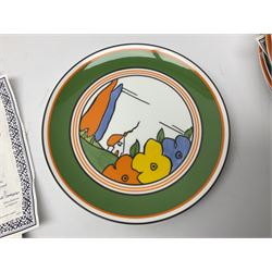 Thirteen Clarice Cliff Wedgwood limited edition plates, including Orange Roof Cottage, Summerhouse, Honolulu, Farmhouse etc, D20cm 