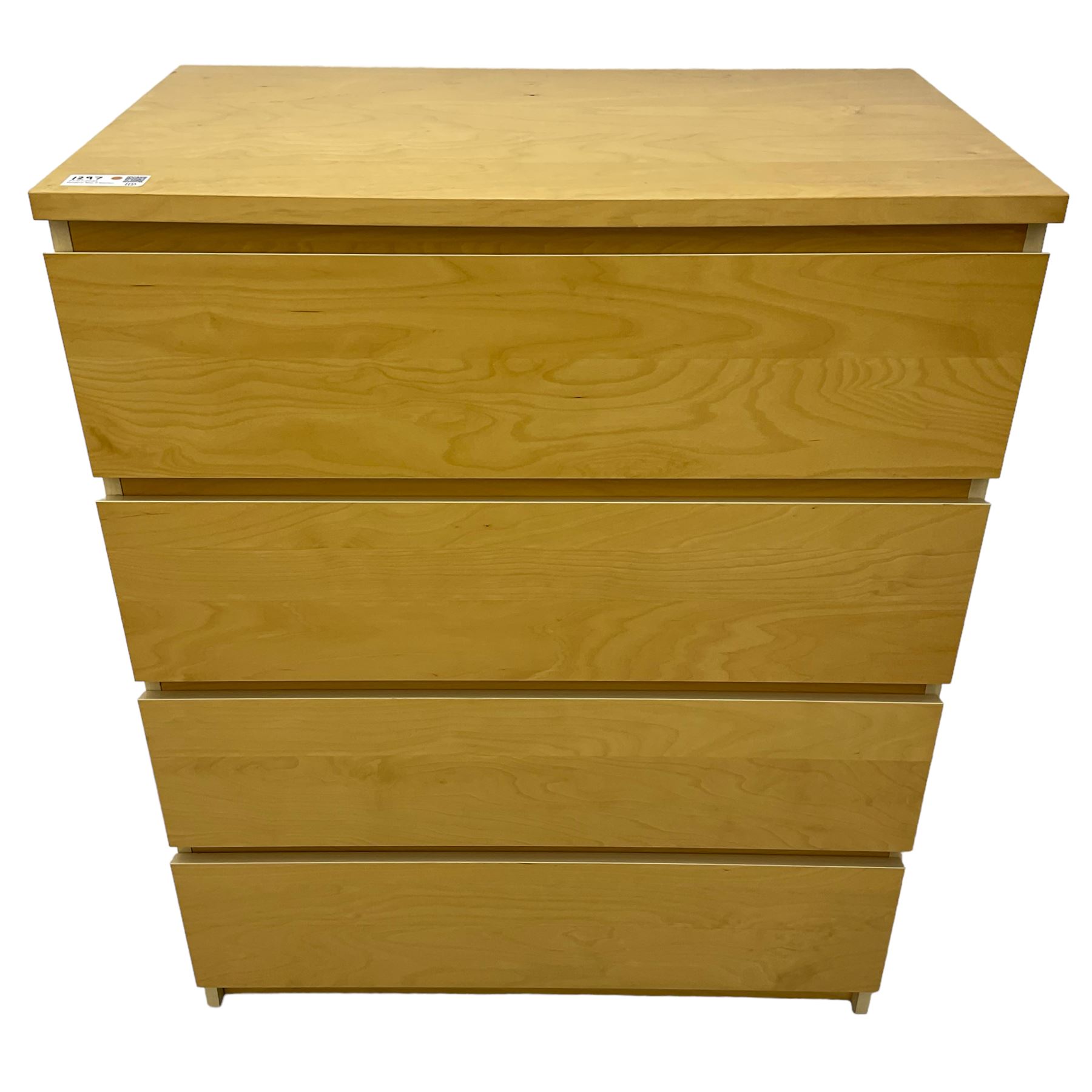 Two Ikea 'MALM' chest of drawers, white stained oak veneer, with four flush front drawers with recessed pulls