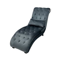 Contemporary chaise longue, upholstered in blue velvet