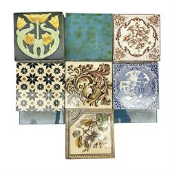 Collection of Victorian and later tiles to include floral and tube line examples