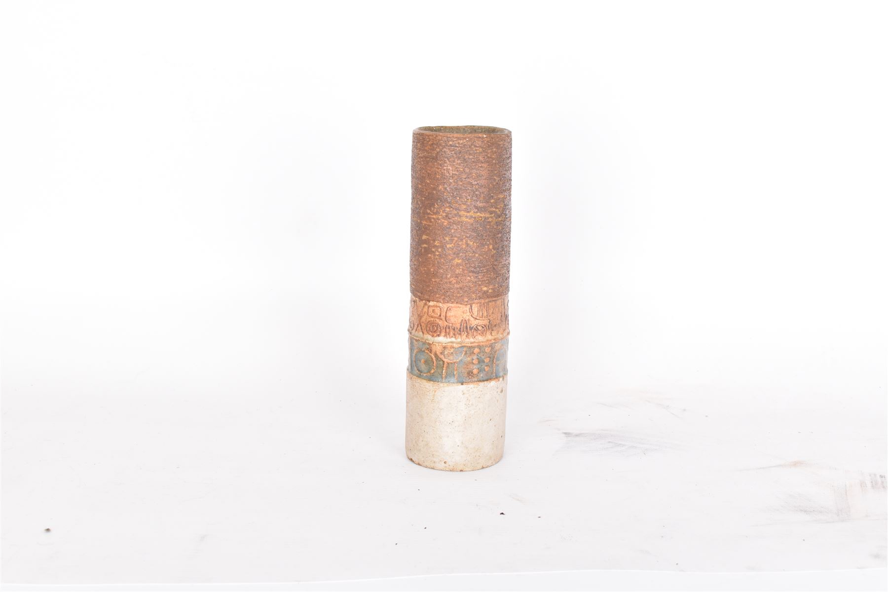 Alan Wallwork (1931-2019); a cylindrical stoneware vase with impressed symbols, incised W mark and impressed S mark, height 21cm