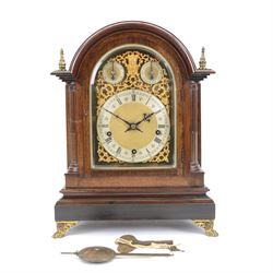 Winterhalder and Hoffmeier - German 8-day three train Edwardian oak cased mantle clock, wi...