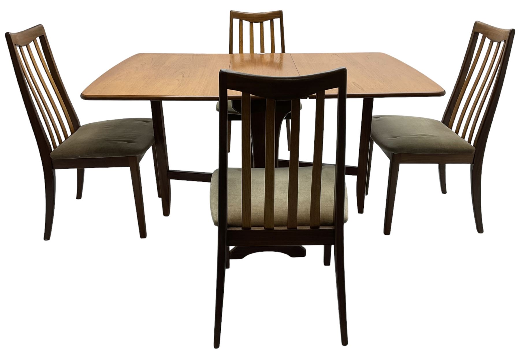 G-Plan - teak folding dining table (91cm x 136cm, H72cm), and a set of four chairs