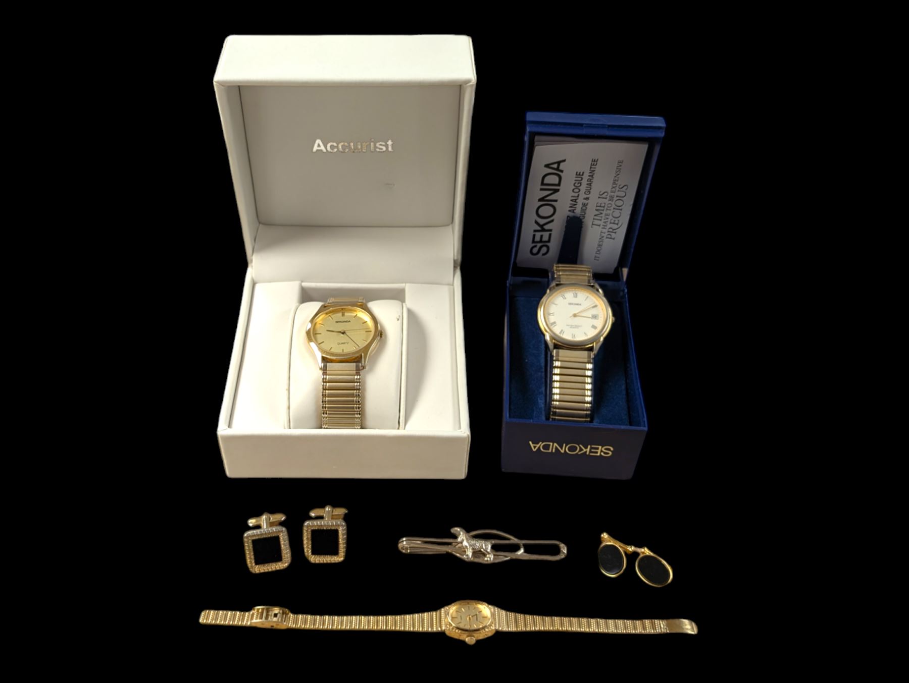 Three Sekonda quartz wristwatches, together with costume jewellery