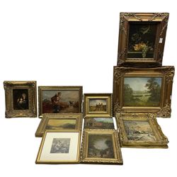 Large collection of original oils and a watercolour variously signed to include Robert Ixer, most in gilt frames, in one box (10)