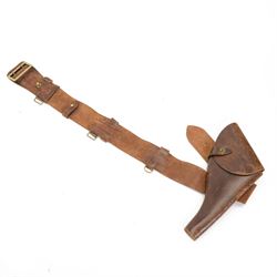 Sam Browne belt of brown leather with matched Webley revolver holster