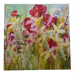 After Claire Hooper (British 1978): Summer Blooms, print 100cm x 100cm 