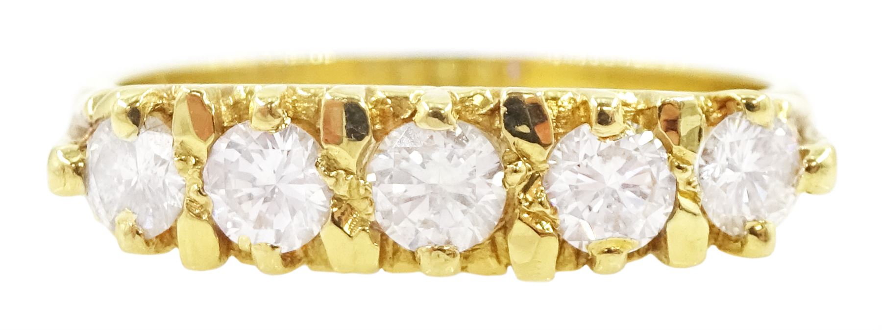 18ct gold five stone round brilliant cut diamond ring, Birmingham 1993, total diamond weight approx 0.50 carat