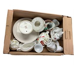Collection of ceramics and glass, including Crown Devon gilt jug, glass bowl with silver plated rim etc, in six boxes