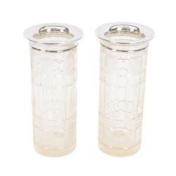 Pair of glass silver topped vases, hallmarked London, H22cm