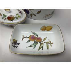 Royal Worcester Evesham pattern, including covered pot de cremes, twin handle tureen, serving dishes, flan dishes, side plates etc  