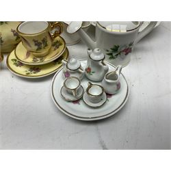 Collection of ceramics and glassware, including Hanson miniature tea service, cruet set ect