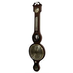 Late Victorian five glass mercury barometer - in a mahogany case with a swans necked pediment and finial , with an 8