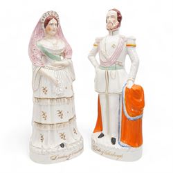 Pair of large Victorian Staffordshire figures modelled as the Duke and Duchess of Edinburg...