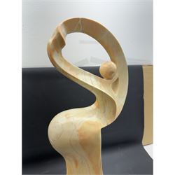 Abstract marble sculpture modelled as a dancer, upon a rectangular base, H58cm