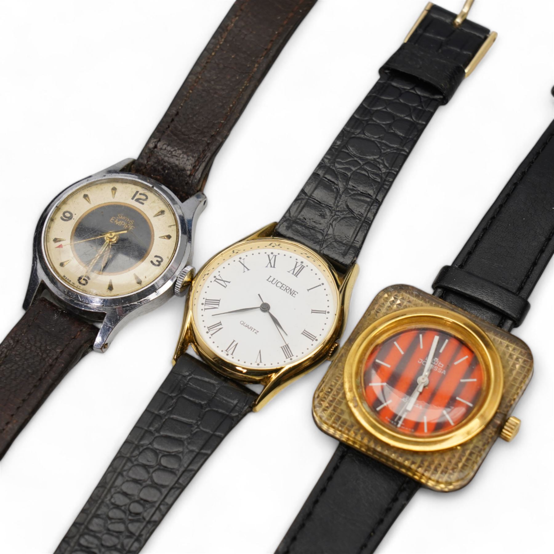 Seiko automatic stainless steel wristwatch, with day / date aperture and six other wristwatches including Smiths Empire, Sekonda, Jowissa and Timex