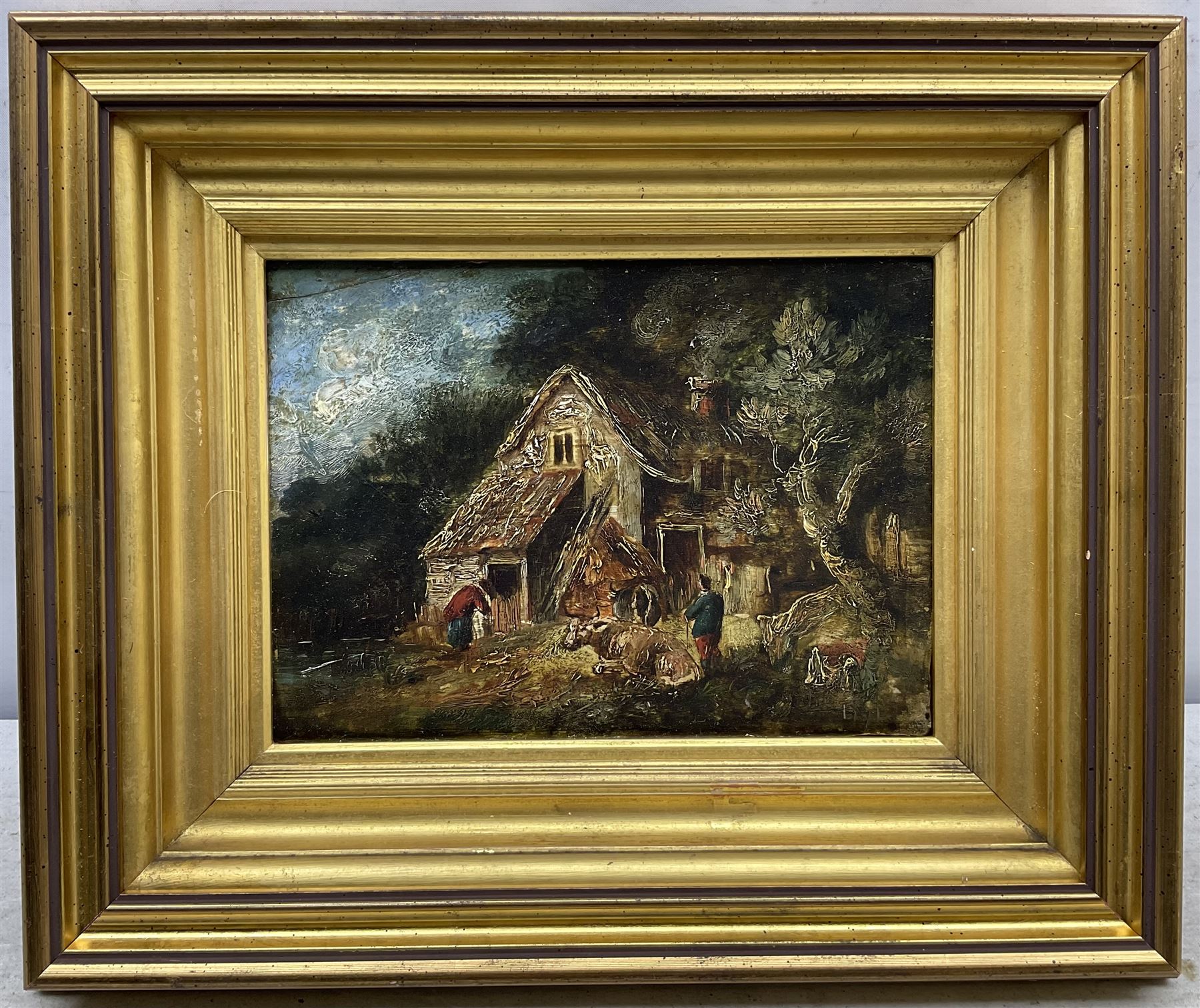 English School (18th century): Cottage Scene, oil on panel unsigned 16cm x 22cm