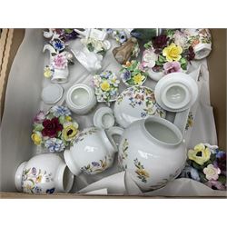 Aynsley Cottage Garden pattern ceramics, including vases and jars, together with a collection of flower baskets and similar, together with a collection of other ceramics and collectables, in three boxes 