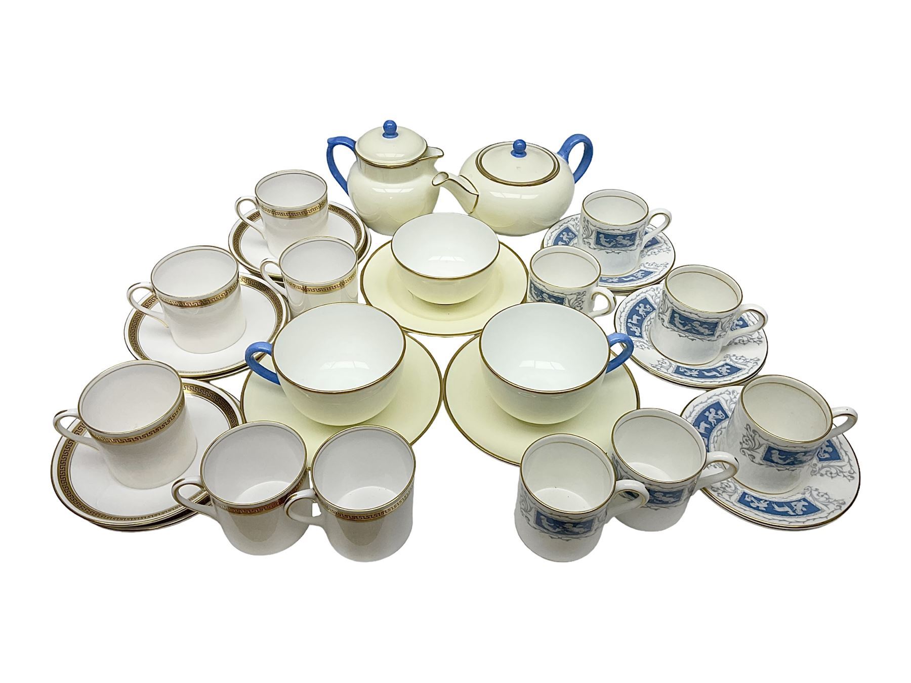 Six Shelley Athens pattern coffee cups and saucers, together with six Coalport Revelry coffee cups and saucers, and a Wedgwood tea set for two people