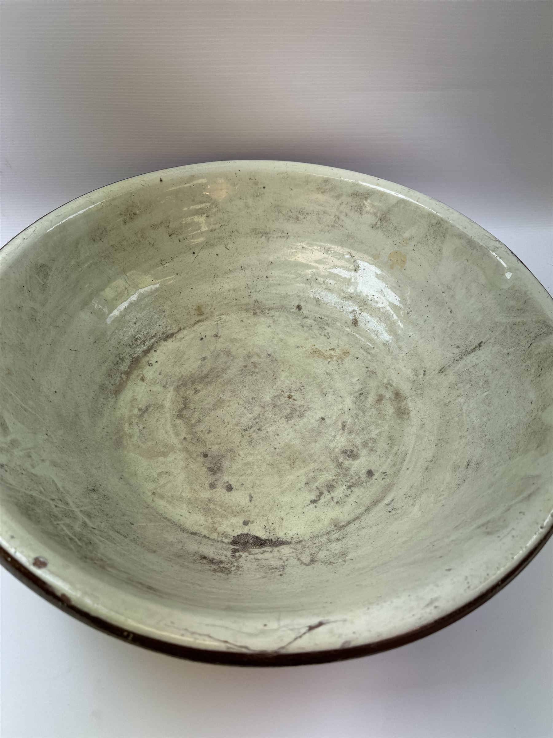 Late19th/ early 20th Century glazed earthenware dairy bowl, H14cm D50cm