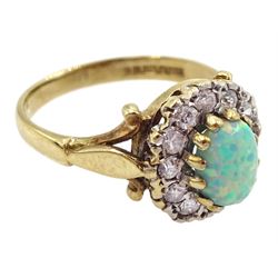 9ct gold opal and cubic zirconia cluster ring, hallmarked