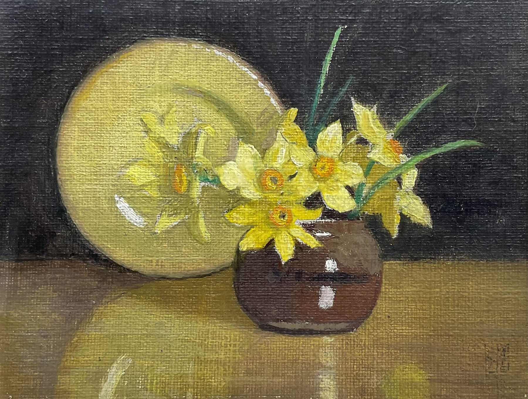 Frederick Boyd Waters (British 1879-1967): Still Life of Daffodils in a Vase, oil on board signed 9cm x 11cm