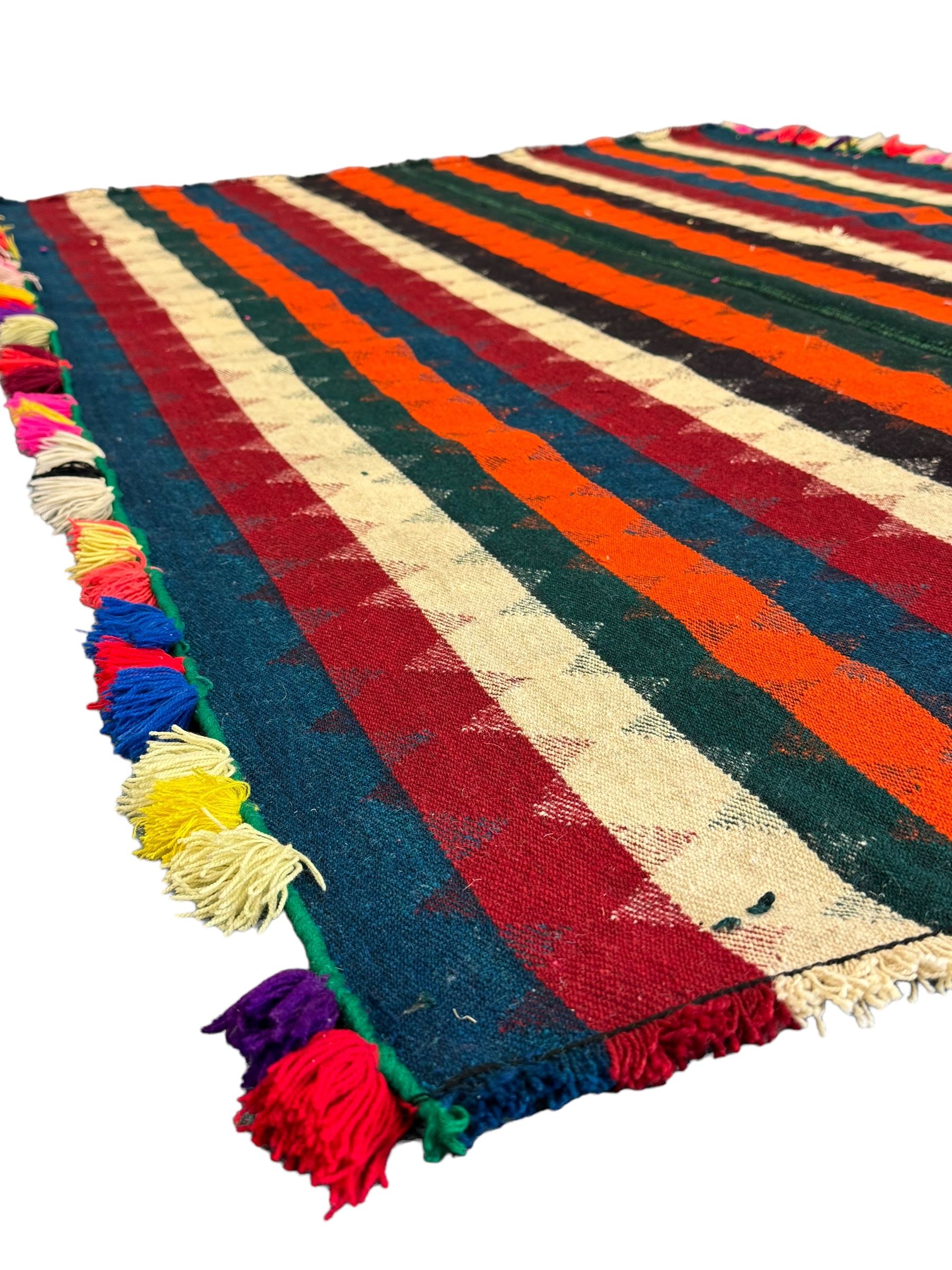 South West Persian Jajim Kilim rug decorated with multi-coloured stripes 