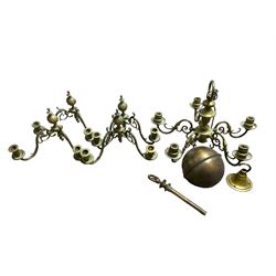 Dutch style metal chandelier, with five arms, approximately W50cm, together with a four Dutch style twin branch wall sconces, H22cm W32cm