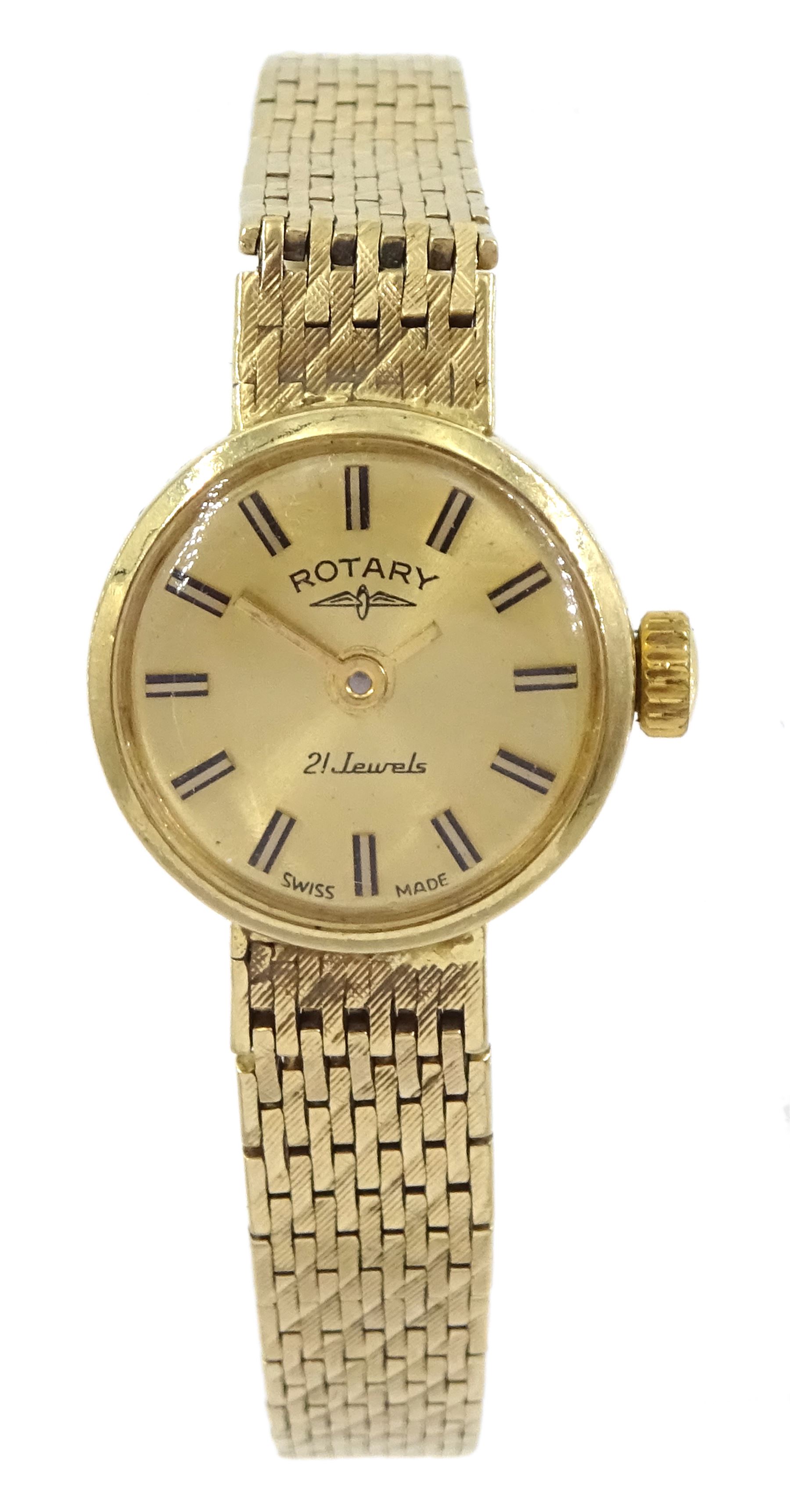 Rotary ladies 9ct gold quartz wristwatch, on integral 9ct gold bracelet, hallmarked